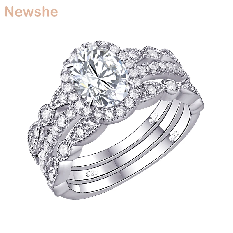 Ovale Art Déco Halo Mariage enagement Bridal Ring Ovale CZ 925 Sterling Silver 