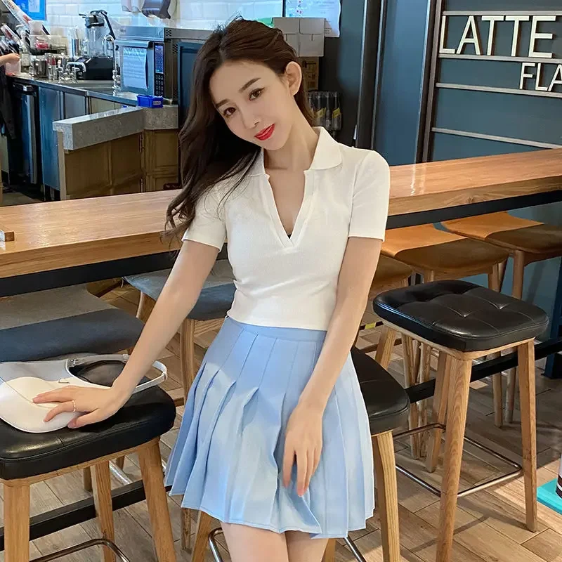 DAYIFUN-Black Pleated Skirts for Women High Waist A-line Skirt Spring Autumn Preppy Style Solid Short Dresses Women's Clothing