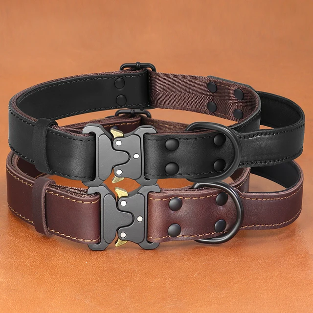 Soft Real Leather Dog Collar Genuine Leather Durable Collars with Safe Buckle Handle for Medium Large Dogs German shepherd 2