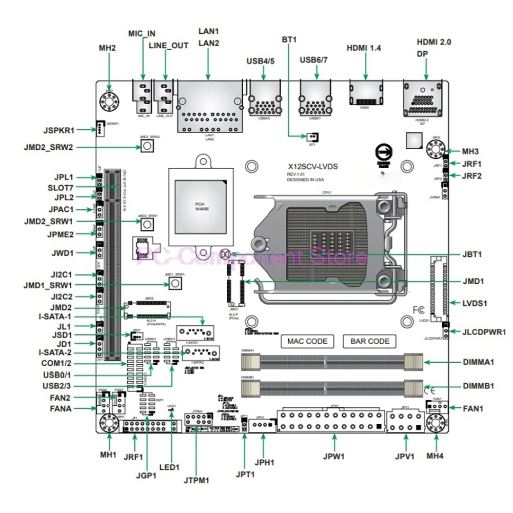 X12SCV-LVDS 서버 마더보드 ITX NAS SODIMM 지원 W-1200..