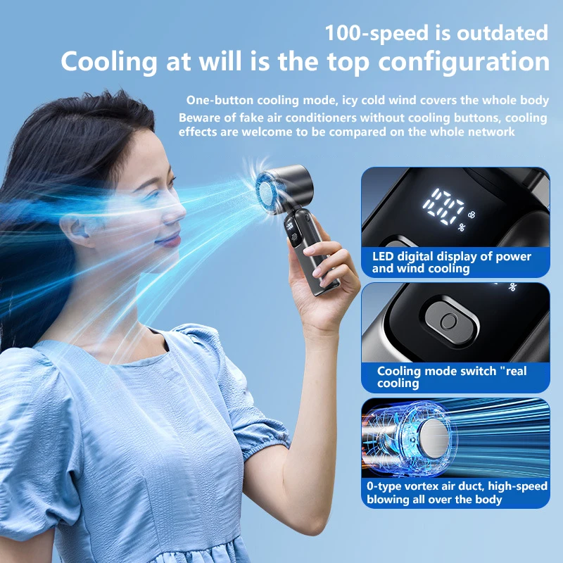 Refrigeration Handheld Electric Fan High-speed Violent Turbo Fan Folding Neck Hanging Ice Pack Small Fan Office Outdoor New