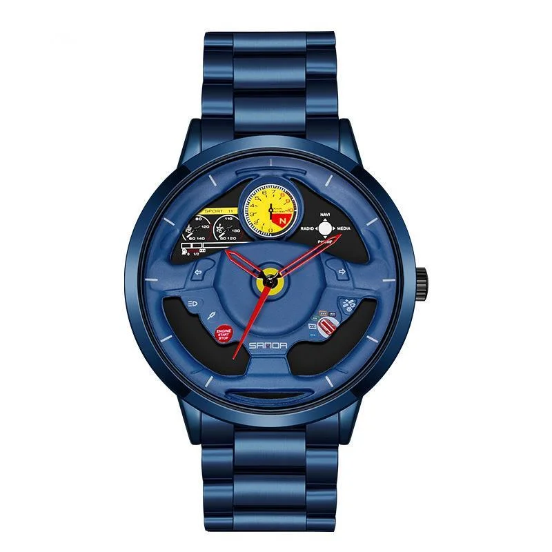 

Creative Steering Wheel Dial Men's Wristwatch Waterproof Steel Strap Fashionable Personalized Quartz Watches For Men's