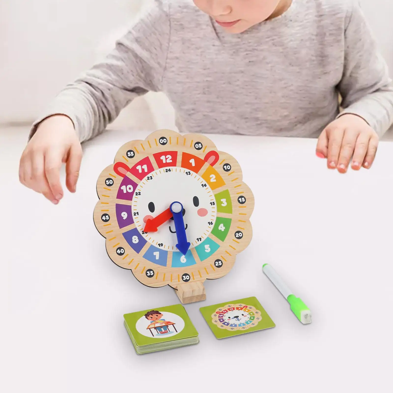 Wooden Clock Kids Toy Preschool Learning Early Learning Montessori Toy Teaching Clock for Playroom Gifts Baby Boys and Girls