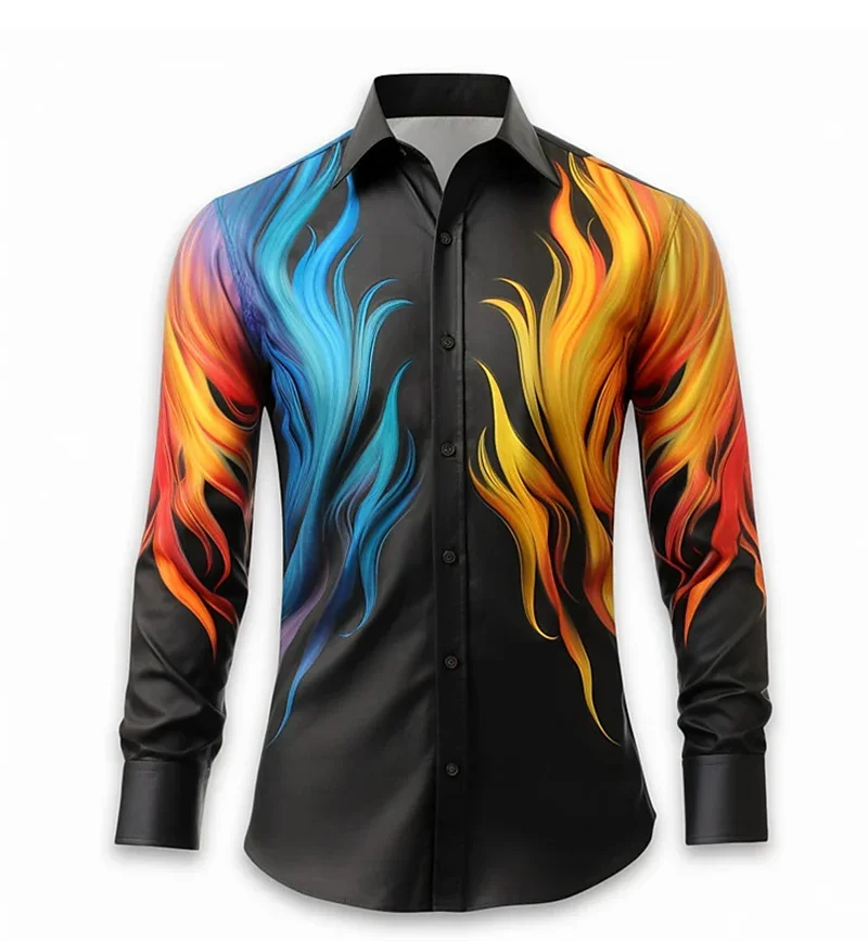 2024 Fashion New T-shirt Shirt Lapel Button Suit Long Sleeve Top Popular Outdoor Retro Soft Comfortable Men's Plus Size