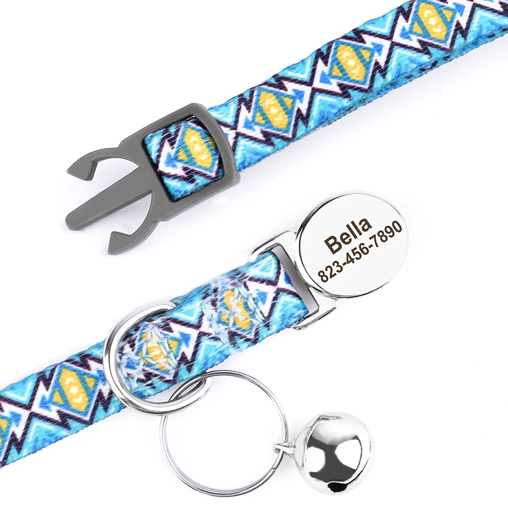 Nylon Personalized Cat Collar Custom Puppy Cat Collars Anti-lost Pet ID Name Necklace Collars With Bell Gift For Small Dogs Cats 4
