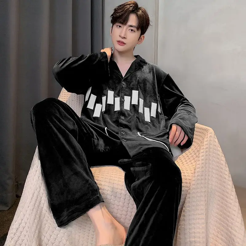 High-End Island Velvet Men Pajamas Autumn Winter Male Thicken Long Sleeve Large Size Homewear Suit Casual Simple Warm Sleepwear
