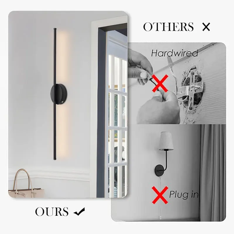 LED Wall Lamp Wireless Rechargeable Battery Touch Switch Dimmable with Remote Control For Bedside Bedroom