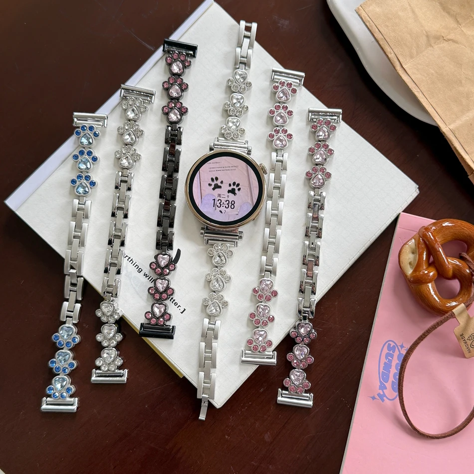 삼성 갤럭시 워치 8 울트라 2 7 6 5 4 44mm 40mm 메탈 스트랩, 화웨이 GT5 프로 42mm 46mm 18mm 20mm 22mm 브레이슬릿용 귀여운 고양이 발 모양 워치밴드