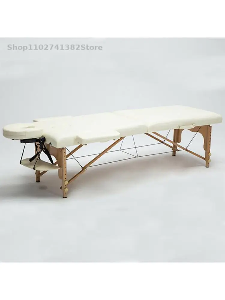 Portable Salon Fashion Wooden Leather Tattoo Beauty Spa Adjustable Two Fold Massage Table Bed With U-Shaped Pillow Patio Facial