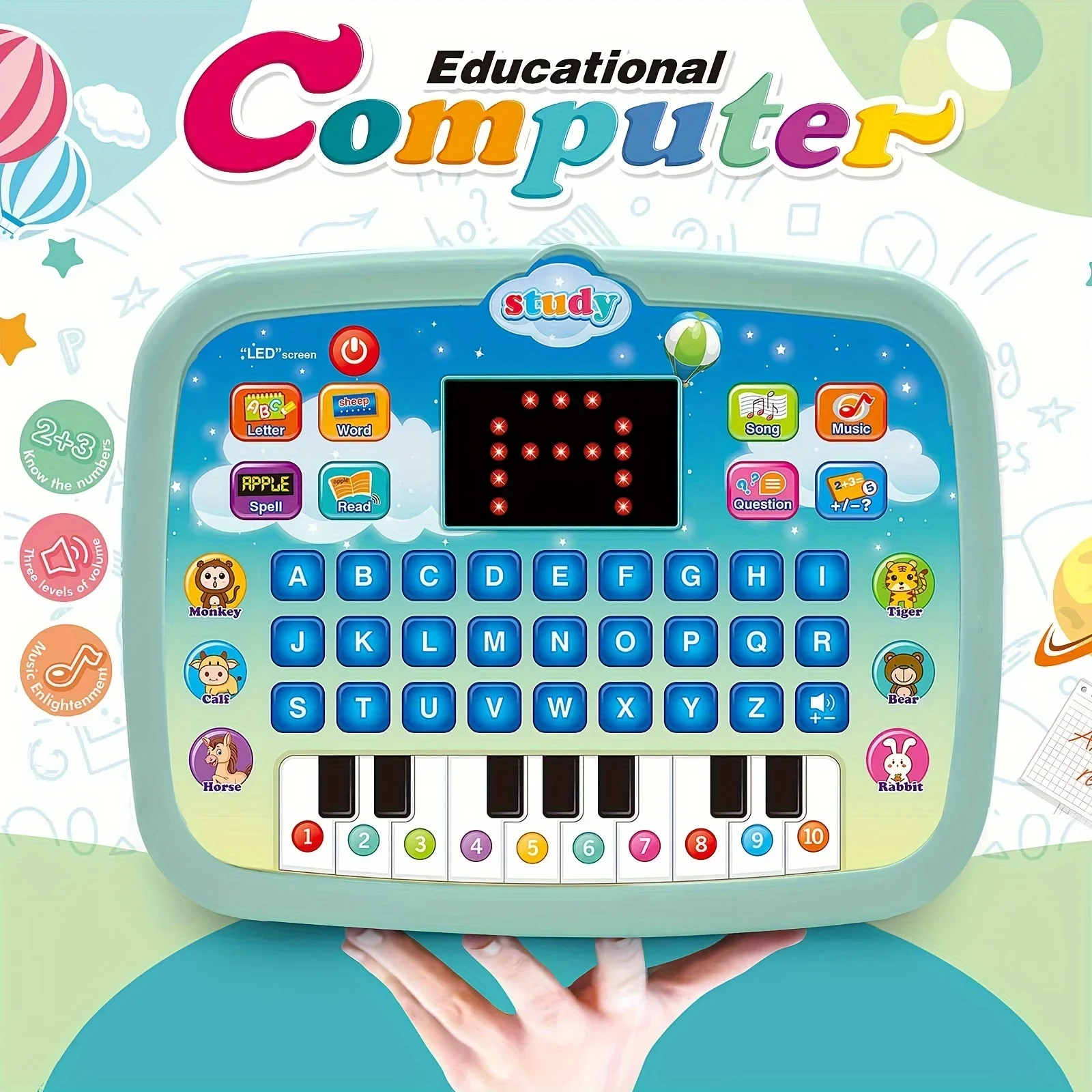 Tablet Interactive Electronic Learning Pad Toy With LED Screen,  Alphabet Numbers Word Music Math For Boys&Girls Christmas Gift 4