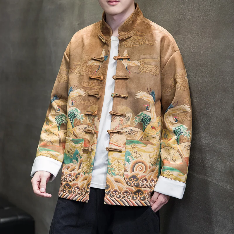 

Autumn And Winter 2023 New Chinese Style Men's Clothes With Disc Buttons Improved China-chic Deer Fur Digital Printing Tang Suit