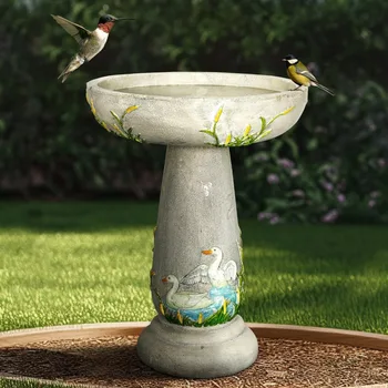 Carved Concrete Pedestal Birdbath 1