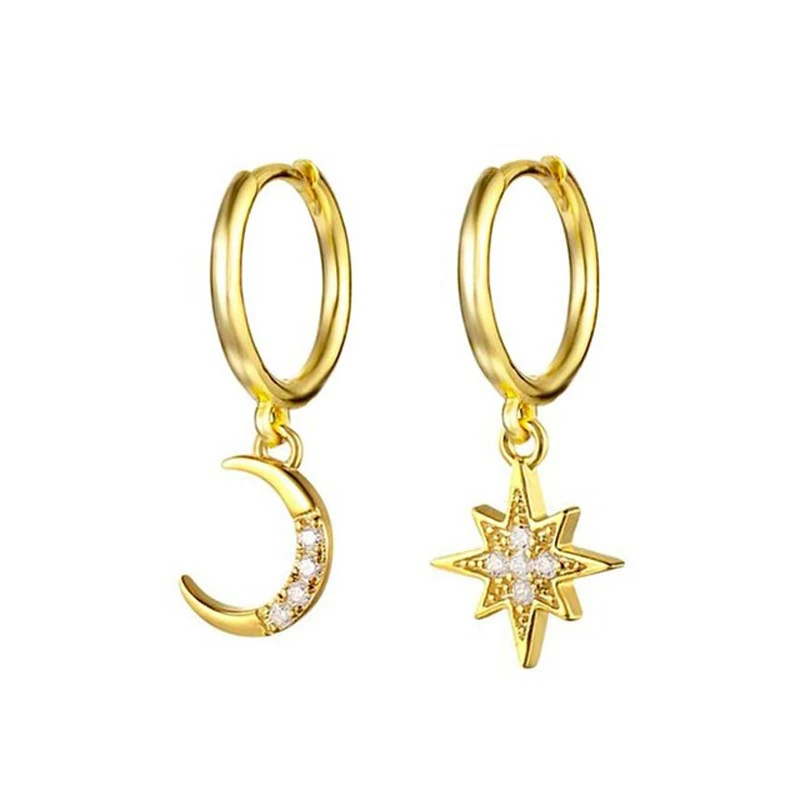 Aide Trendy Small Zircon Moon Star Cross Pendant Hoop Earrings For Women Silver Color Gold Color