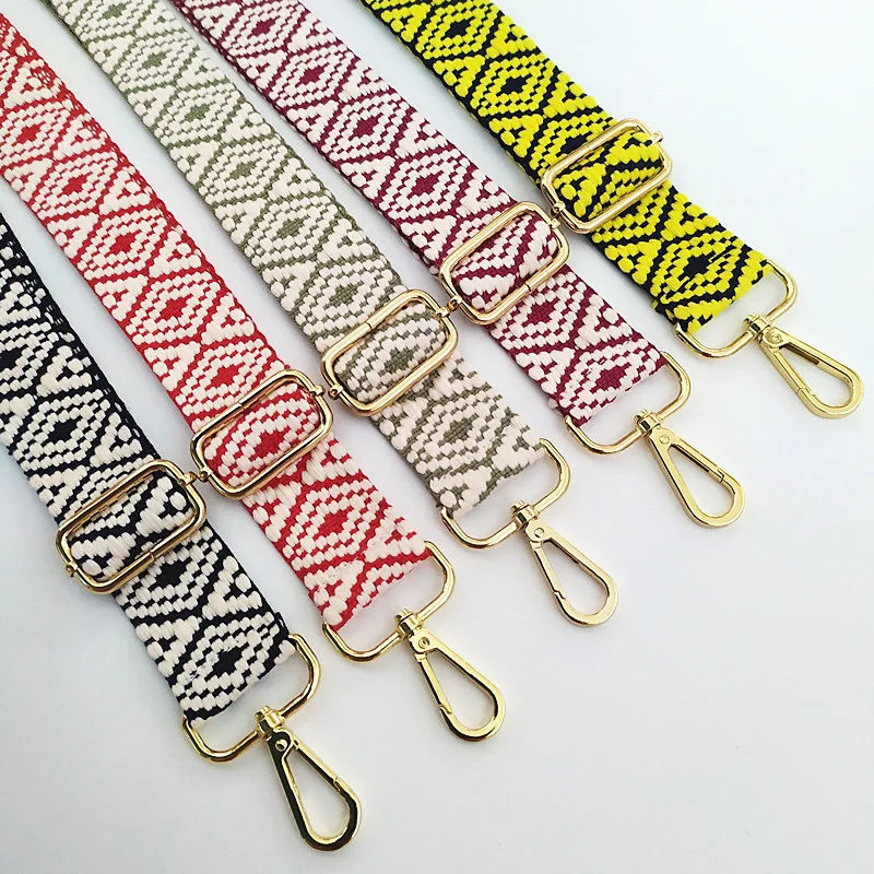 2023 New Adjustable Shoulder Women's Bag Replacement Long Strap Accessories Embroidery Jacquard Diamond Lattice Metal Buckle