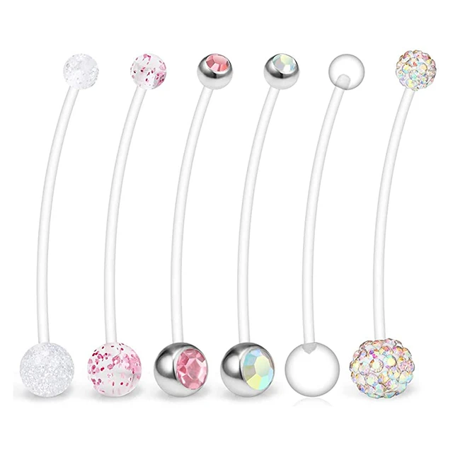 7 Pcs Assorted Glittered Bio-Flex Belly Button Ring - BM25.com