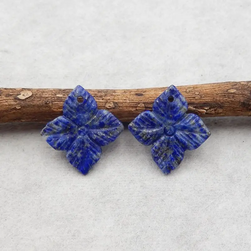 New 2023 Natural Stone Lapis Lazuli Handcarved Flower Beauty Jewelry Women Earrings Accessories 19x18x2mm 2g
