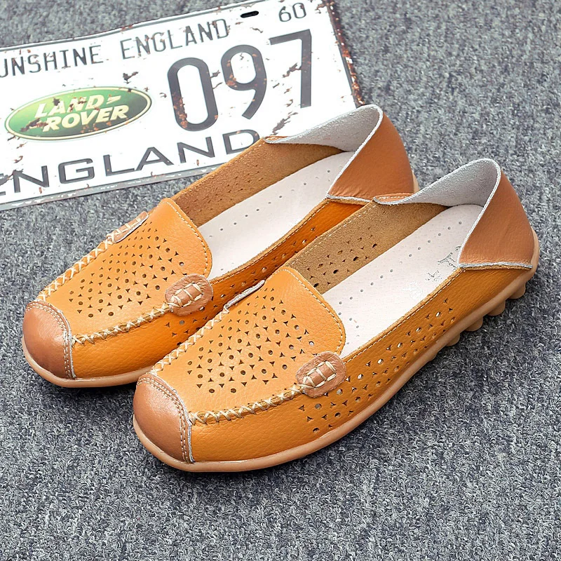 Women flat shoes 2022 new fashion ballet summer flower print women shoes genuine leathe loafers ladies flats shoes woman 