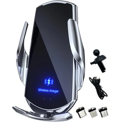Smart Sensor Wireless Car Charger: 15W Fast Charging Auto - Clamping Phone Holder (Silvery)
