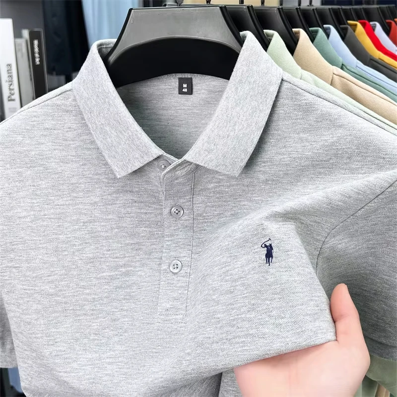 Polo a maniche corte casual da uomo – Classico logo ricamato a forma di cavallo, per affari e uso quotidiano - immagine 4