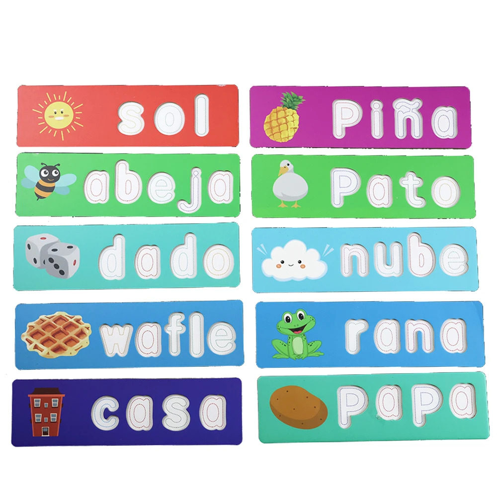 Toddler Montessori Spell Spanish Alphabet Words Game Wooden Toy Learning Jigsaw Letter Puzzles Early Educational Toys for Kids 3