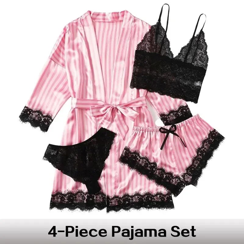 

Women's Summer Fashion and Comfortable Nightwear Lace Satin with Silk Sleepwear Robe Sexy Pajama Pants Home Clothes Sleepwear