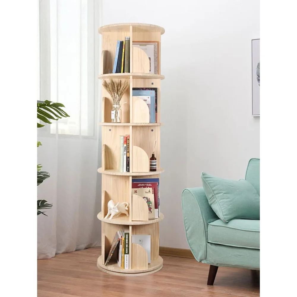 

Bookshelf,360 Degree 5-layer Floor-standing Bookcase Storage Rack for Kids & Adults,Wooden Bookshelf Storage Rack for Study Room