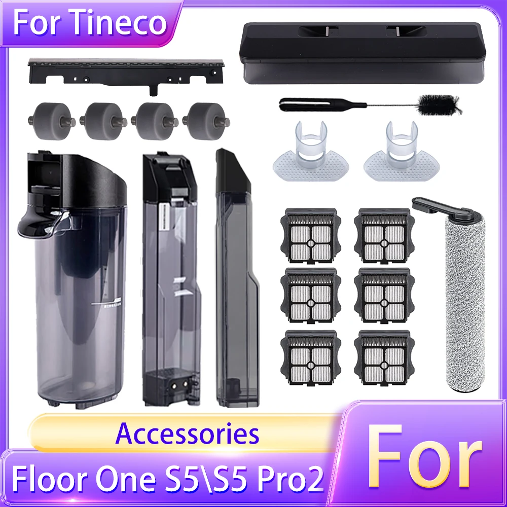 Original Water Tank For Tineco S5\S5 Pro2 Parts Hose Connect Tube Original Scraping Strip Roller Brush Cover Filter Accessories