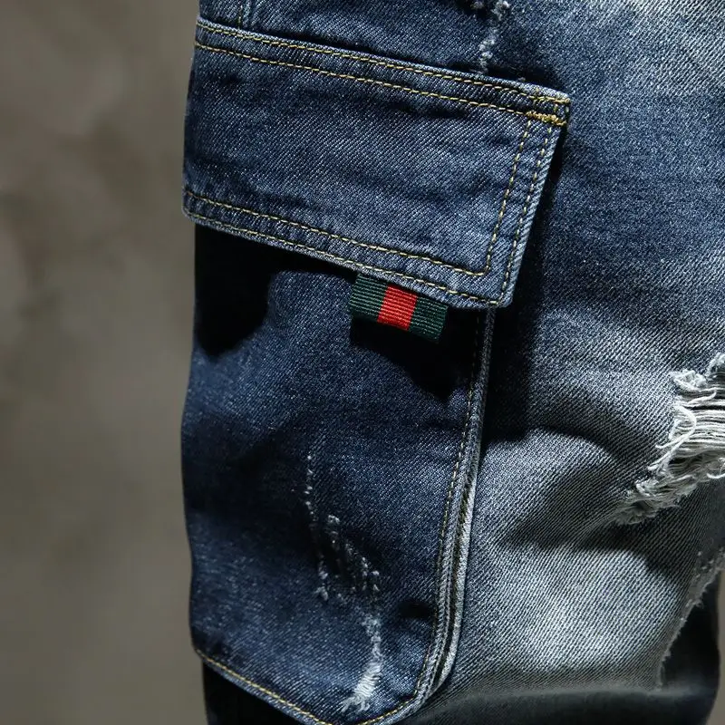 Summer Korean Luxury Washed Solid Ripped Shorts High Quality New Short Pants Fashion Casual Distressed Blue Designer Jeans Men