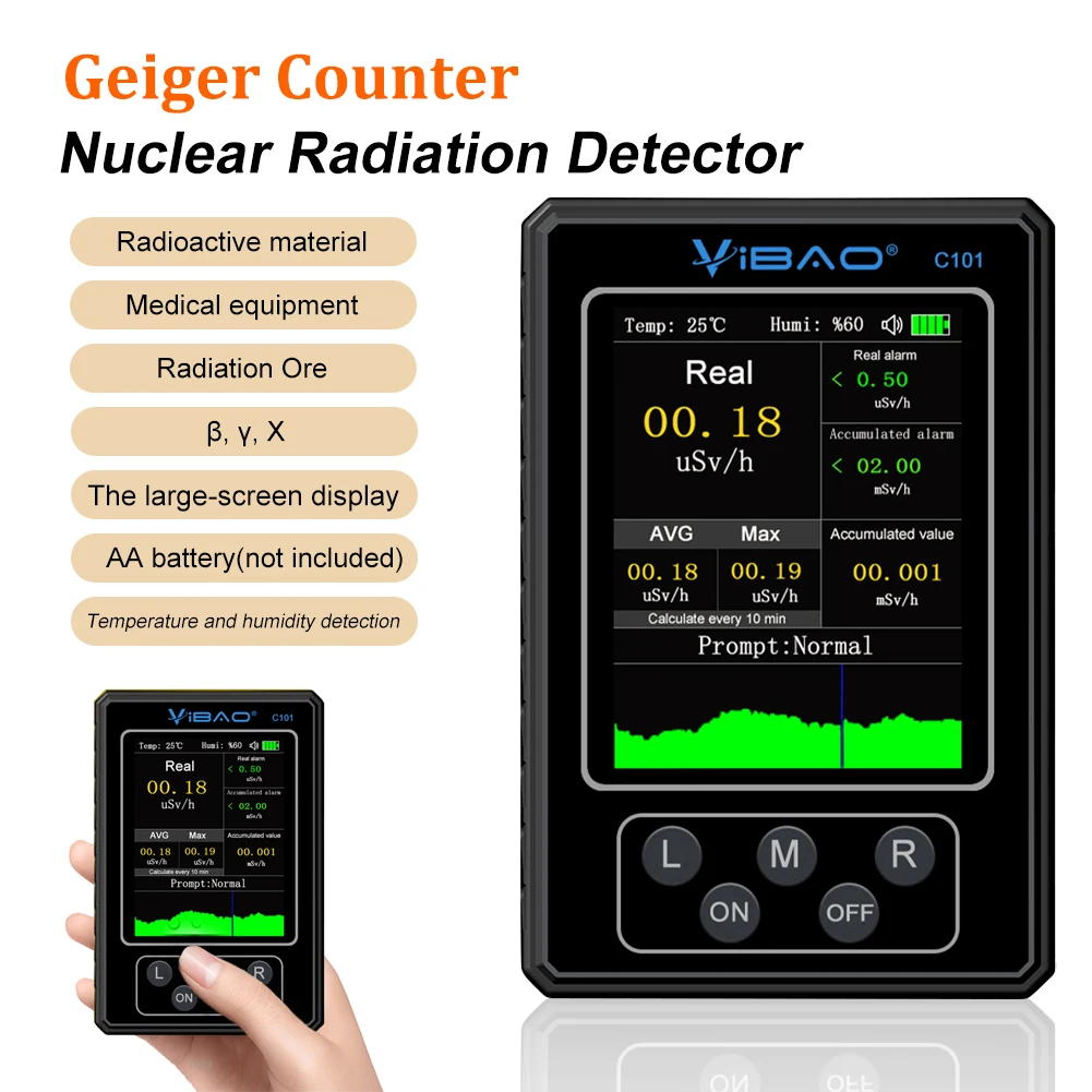 

Geiger Counter Battery Powered Nuclear Radiation Detector Dosimeter Thermometer Hygrometer X γ β Ray Detector Radioactive Tester