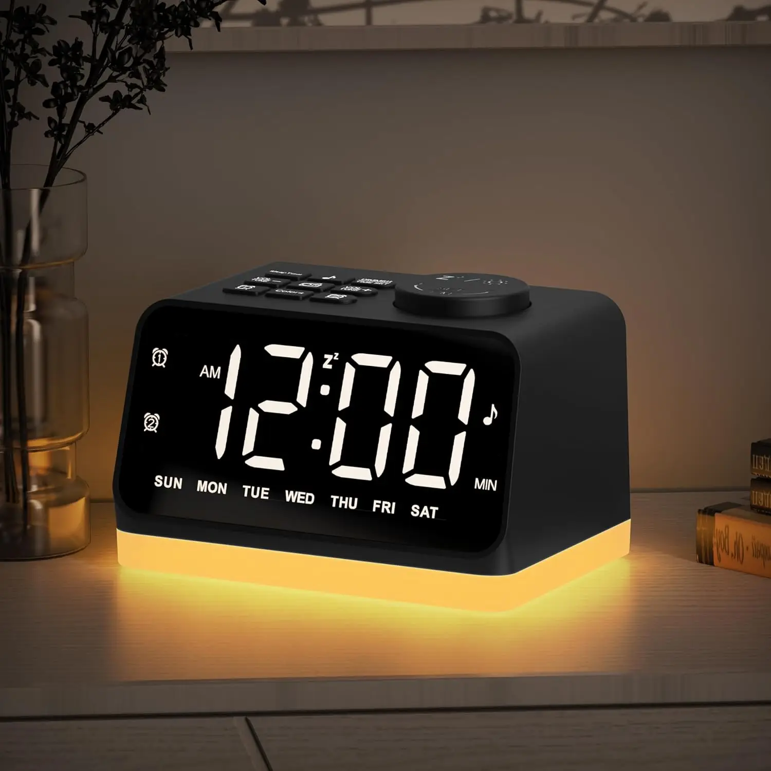 Digital Alarm Clock with FM Radio, Night Light & USB Charging Ports, Sleep Sound Timer for Bedroom, Easy Use for All Ages