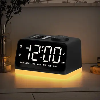 Digital Alarm Clock with FM Radio, Night Light & USB Charging Ports, Sleep Sound Timer for Bedroom, Easy Use for All Ages
