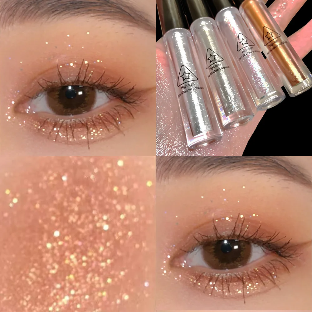 4 Colori Glitter Liquid Eyeshadow Highlighter Waterproof Pearlescent Shiny Eye Shadow Paillettes Sdraiato Silkworm Makeup Cosmetic