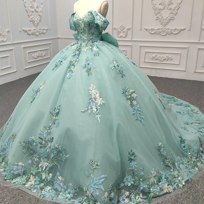 Fancy Beautiful Prom Dress Mint Green Girls Ball Gown Quinceanera