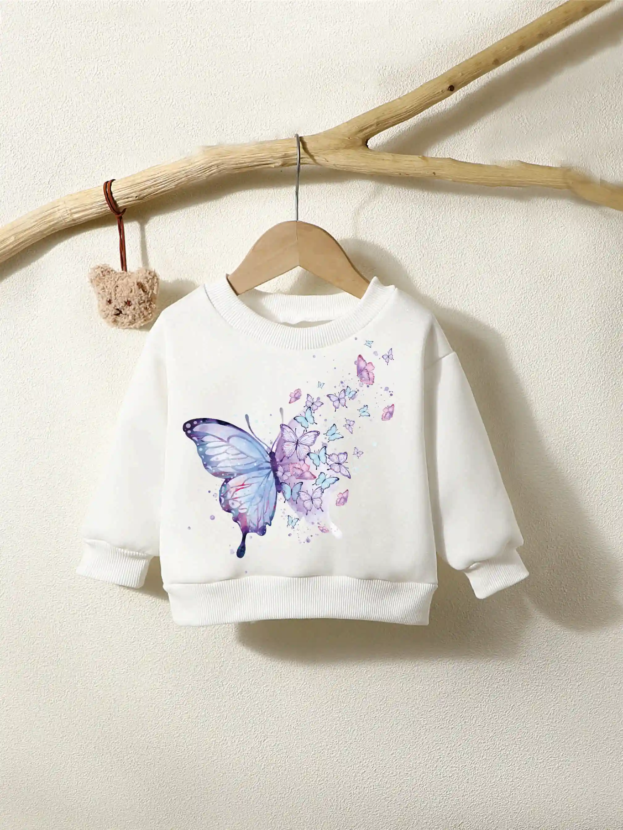 Girl Sweatshirt Spring Autumn Round Neck Long Sleeve Butterfly Picture Infant Toddler