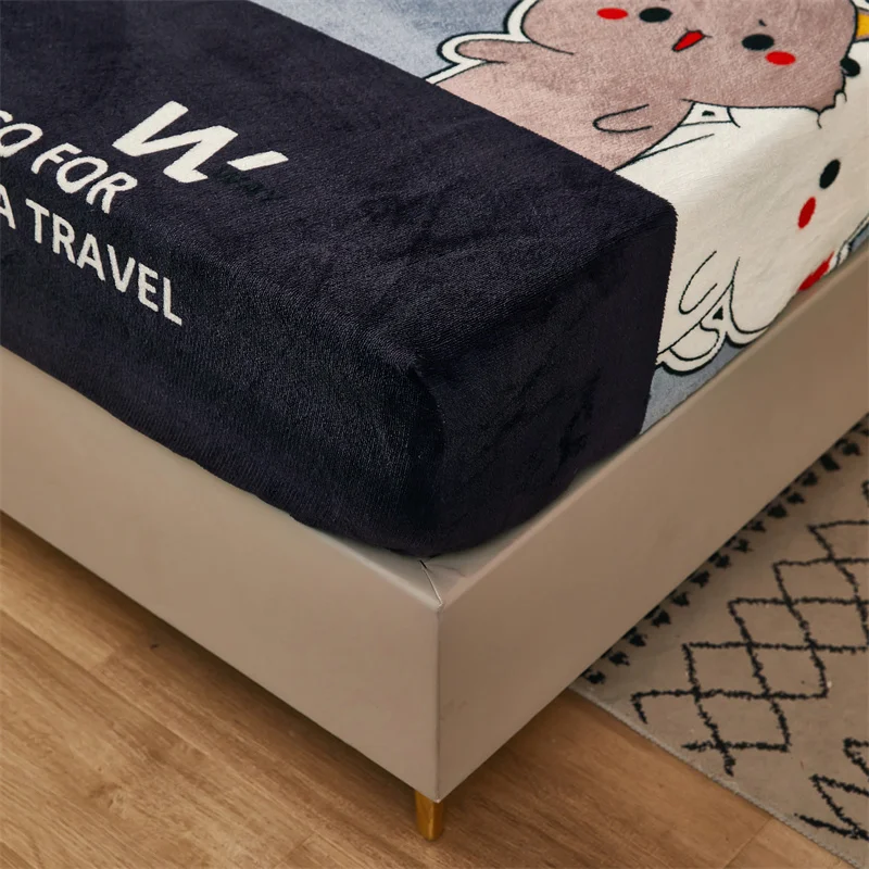 Thick Flannel Fitted Sheet Warm Soft Winter Queen King Bed Size Printed Style Thicken Bed Sheet (Not Including Pillowcases) 5