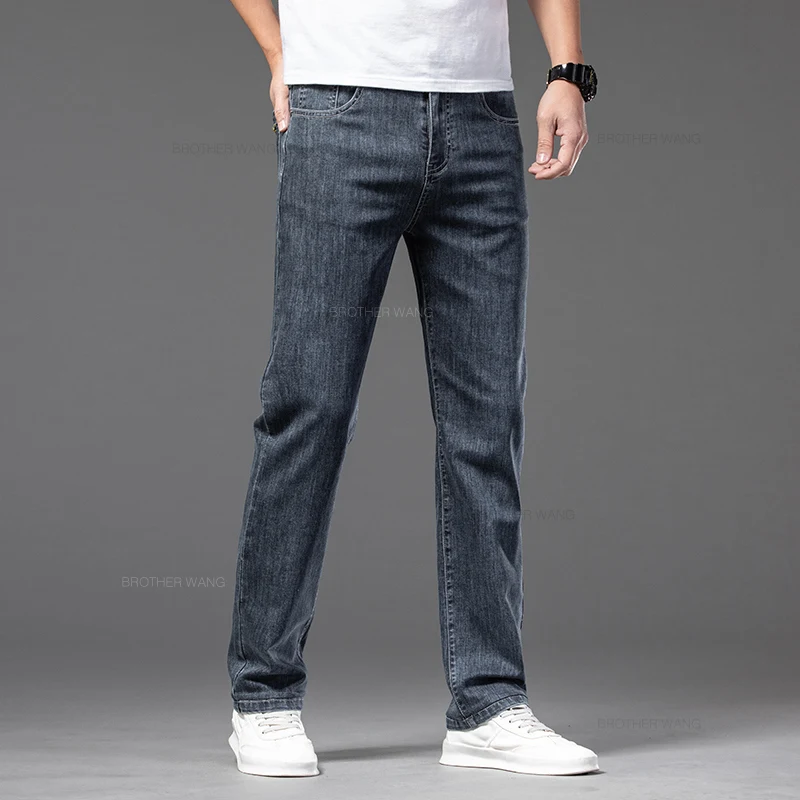 2024 Summer New Men's Thin Jeans Elastic Waist Loose Straight Comfortable Casual Denim Pants Brand Trousers Plus Size 40 42 5