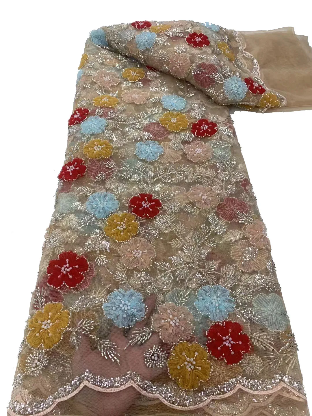 

2023 new three-dimensional disc bead tube sequin embroidered mesh, high-end fashion wedding evening dress/5yards
