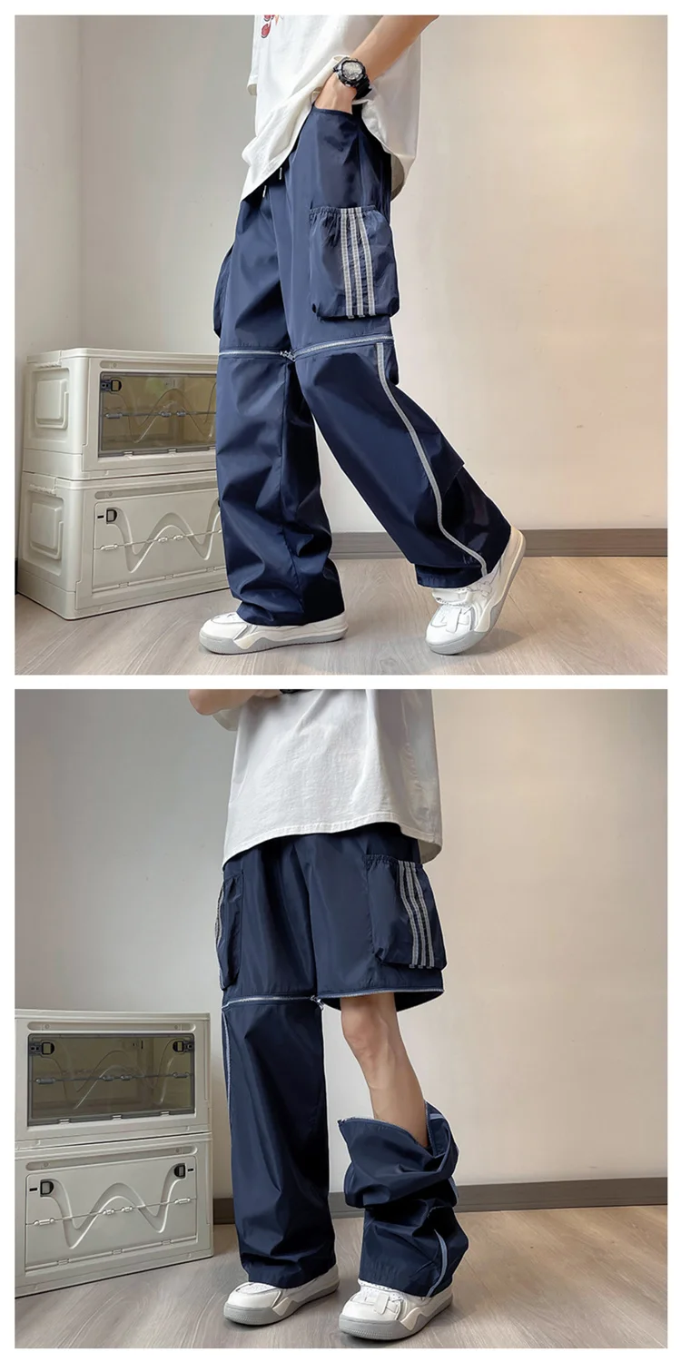 Description Picture 4 of itemAmerican Zipper Detachable Overalls Summer Men's High Street Functional Ruffian Handsome Loose Wide-leg Mopping Pants Trousers
