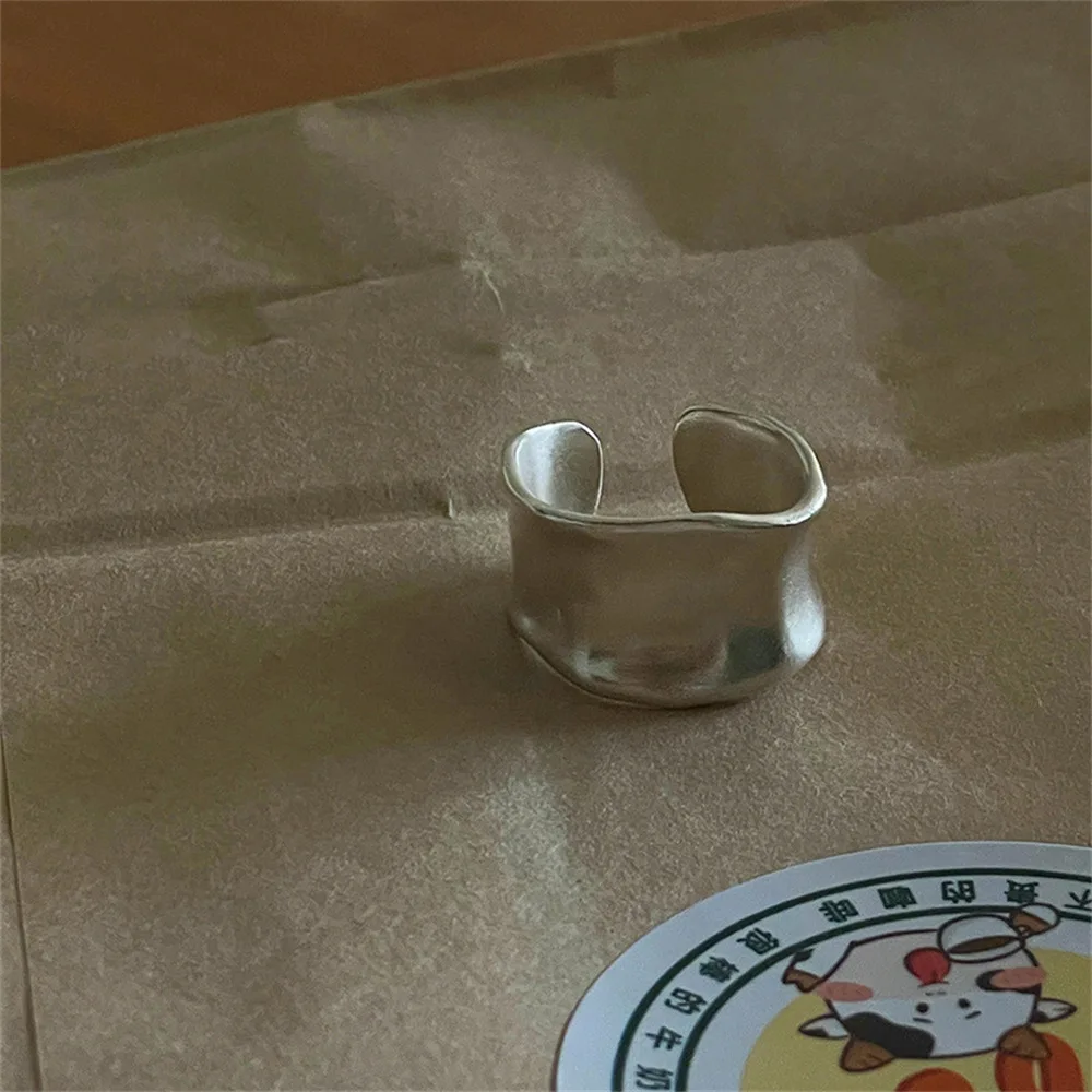 Vintage Frosted Metal Minimalist Style Open Mouth Width Rings for Women Fashion Accessories Personalization Party Jewelry Gifts 4