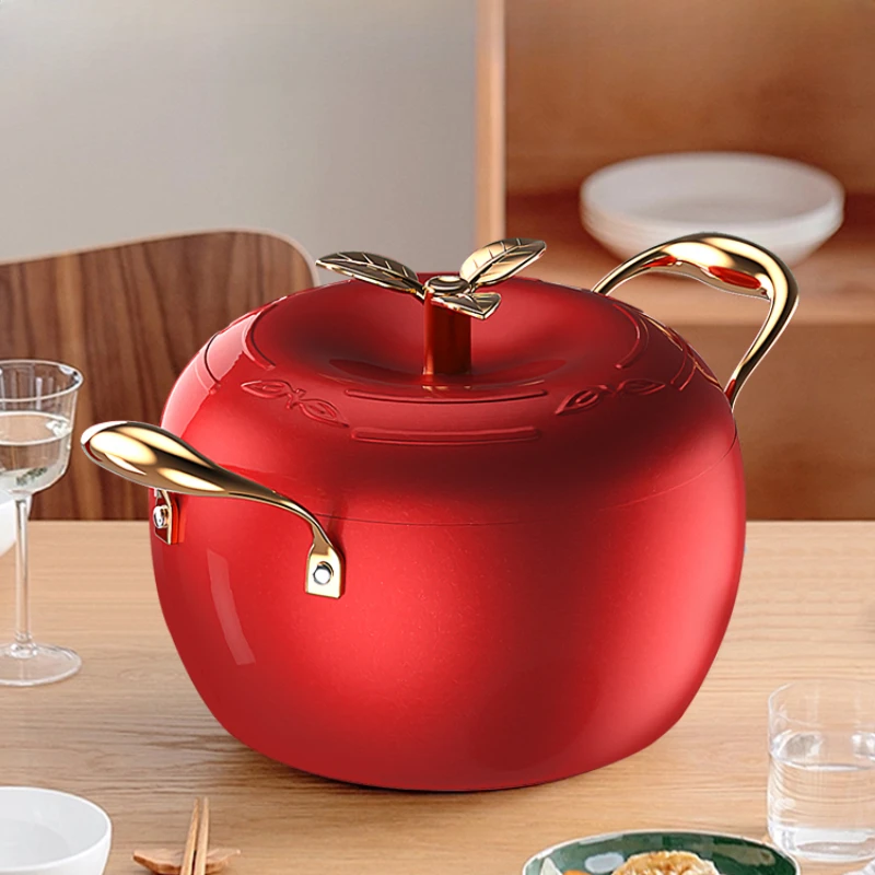

Home Binaural Cooking Pots Creative Apple Kitchen Pot Micro-pressure Design Ustenes of Cuisine Fast Heat Conduction Soup Pot