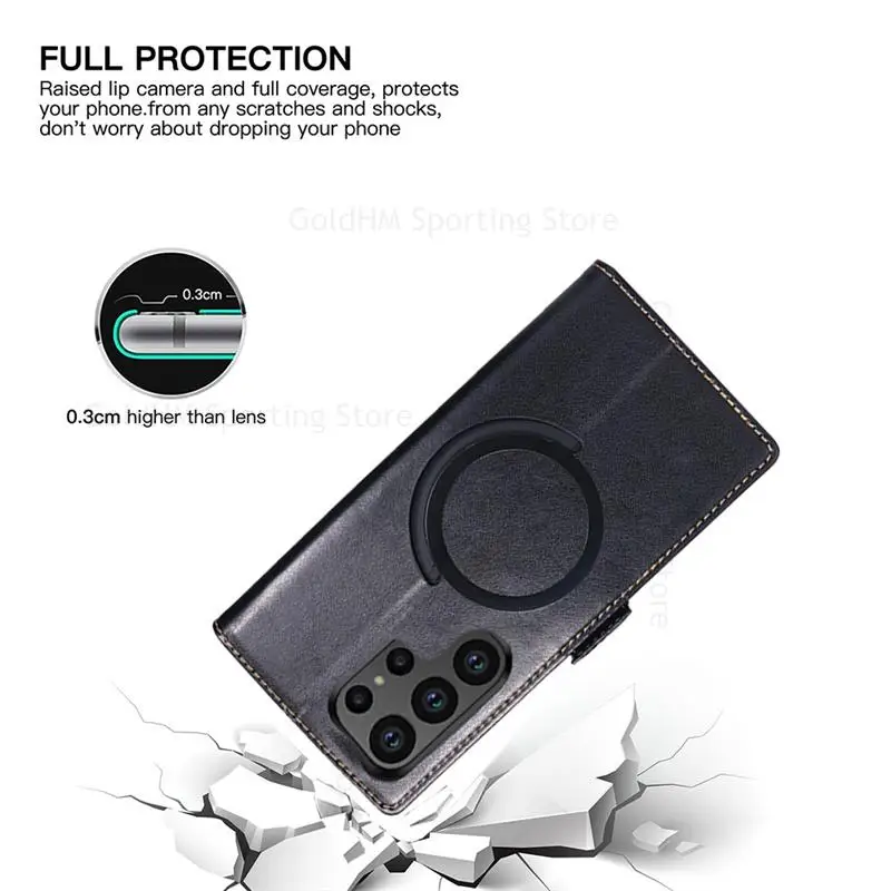 For Samsung S23 Ultra For Magsafe Leather Phone Case For Galaxy S22 S21 Plus Note 20 Ultra Wireless Magnetic Flip Wallet Cover