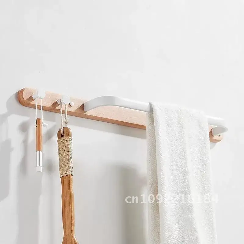 Wood White Bathroom Single Towel Rod Aluminum Wall Hanging Rack Storage Bathroom Bath Towel Hook Bar Shower Accessories With