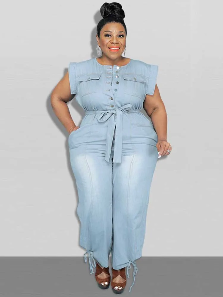 Women Clothes Summer Denim One Piece Overalls Casual Elegant Long Jumpsuits Female Pants Jumpsuit Plus Size Jean Jumpsuit 3