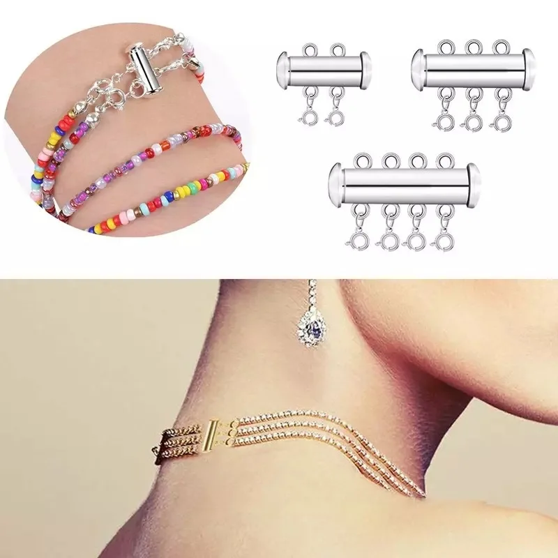 2 stücke Runde Rohr Schlösser Multi-reihe Kette Stecker mit Feder Ring Verschluss für DIY Armband Schmuck Machen Halskette zubehör