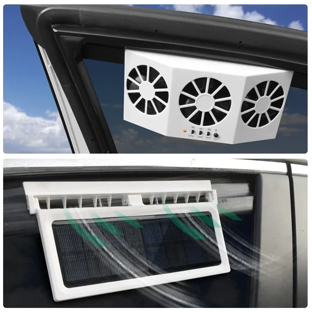 Solar Powered Car Ventilator Fan with 3 Heads for Vehicle Cooling