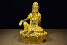 

9" Tibetan Temple Collection Old Coloured glaze Avalokitesvara Bodhisattva lotus platform worship buddha ornament Town house