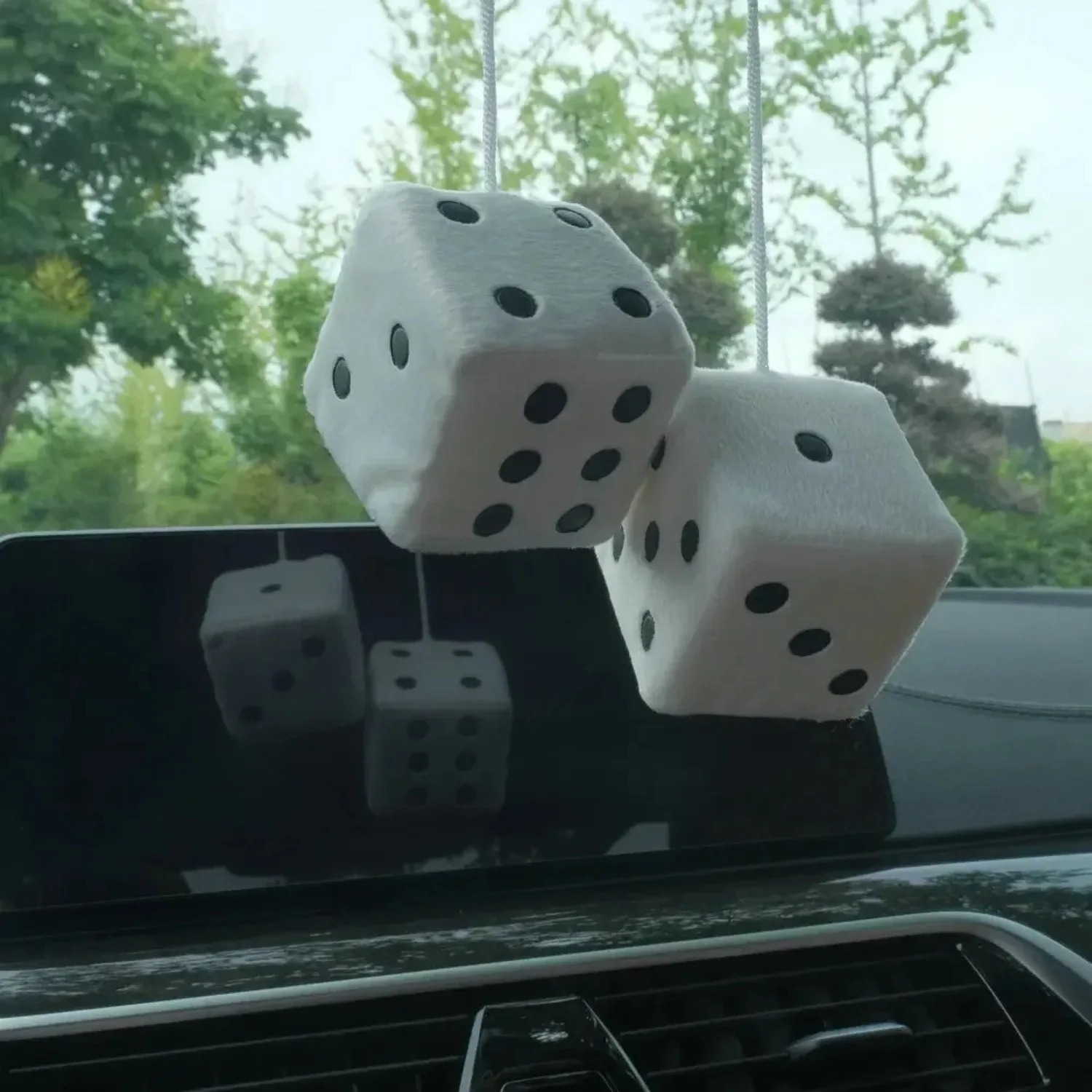 2 PCS Auto Fuzzy Dice Dots Rear View Mirror Hanger Car Decoration Accessories