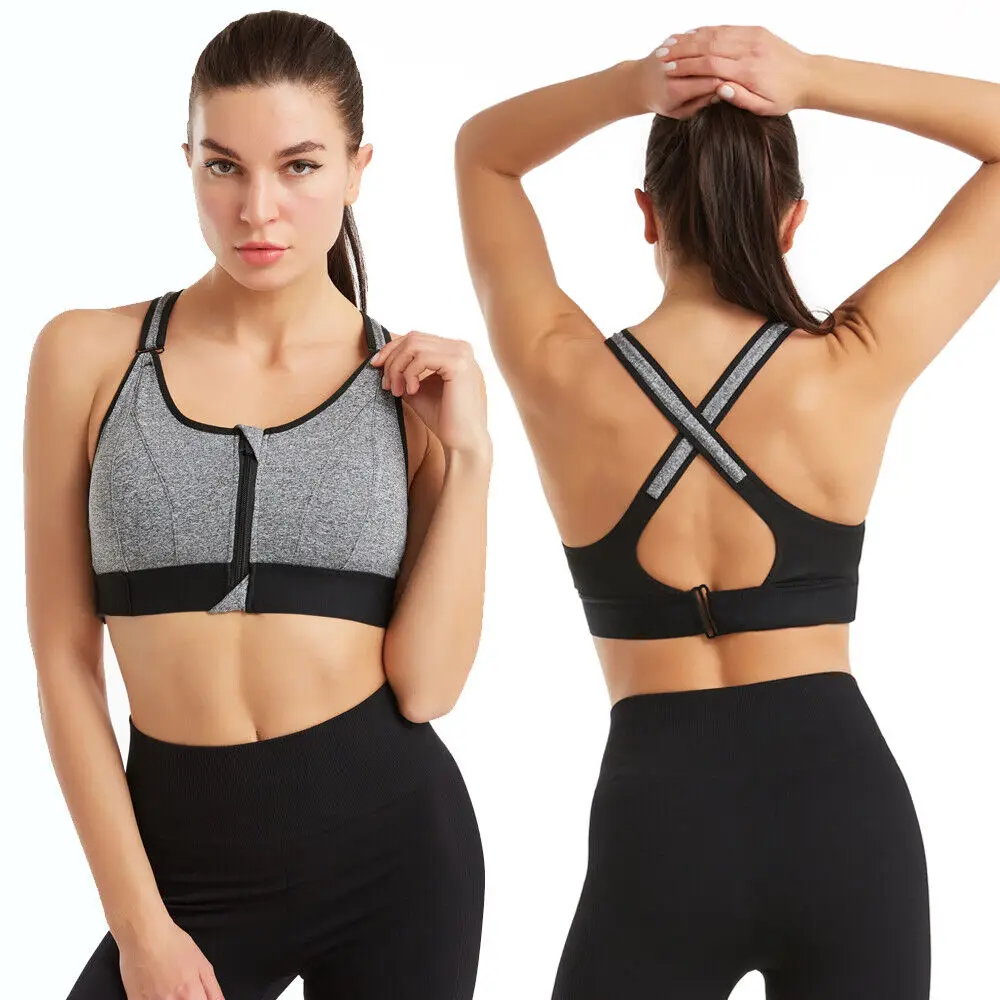 

Women Sports Bras Tights Crop Top Yoga Vest Front Zipper Plus Size Adjustable Strap Shockproof Gym Fitness Athletic Brassiere