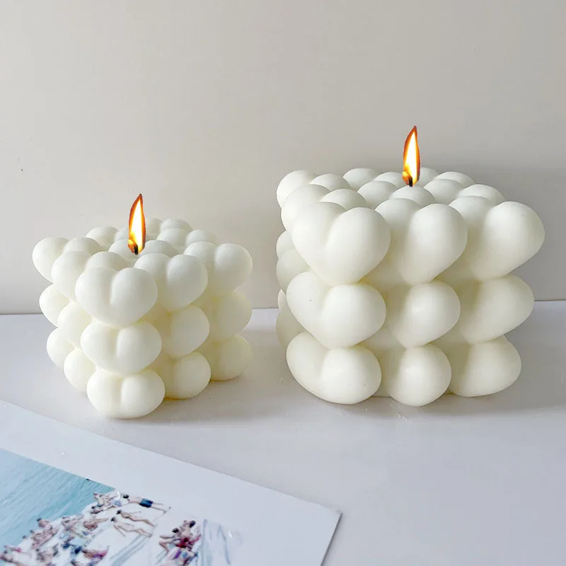 3D Cube Love Silicone Candle Mold DIY Heart-shaped Candle Making Supplies Handmade Soap Craft Plaster Molud Valentine's Day Gift