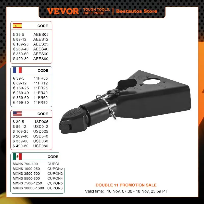 VEVOR 7000 lbs A-Frame Trailer Coupler Fits 2-Inch Hitch Ball Size Channel RV Parts Camper Accessories Caravan Components